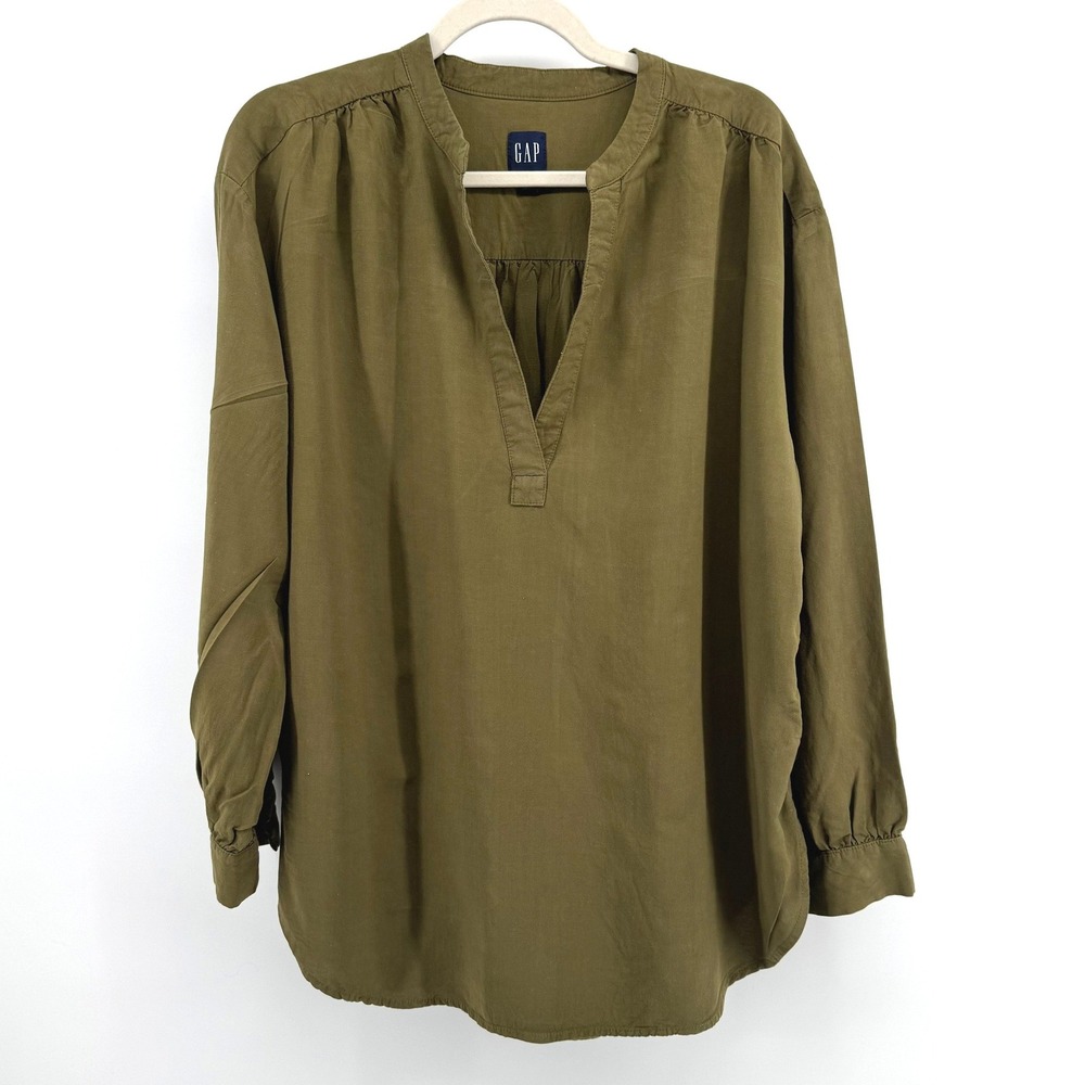 Gap Tunic Women XL Olive Green Long Sleeve Minimal Office Workwear Boho Minimal